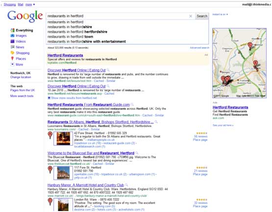 Google Places Screenshot with Google Instant enabled. 