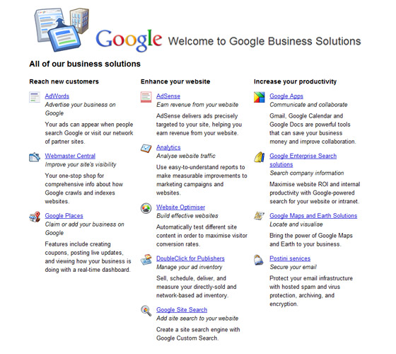 A list of services provided by Google