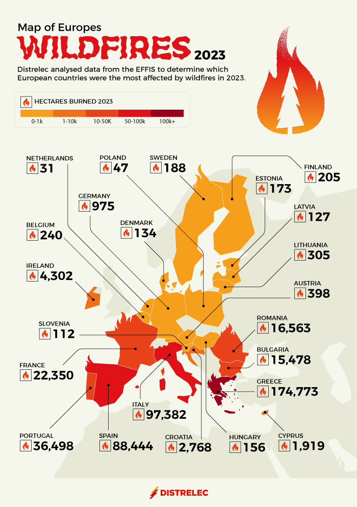 Map of Europe's wildfires 2023