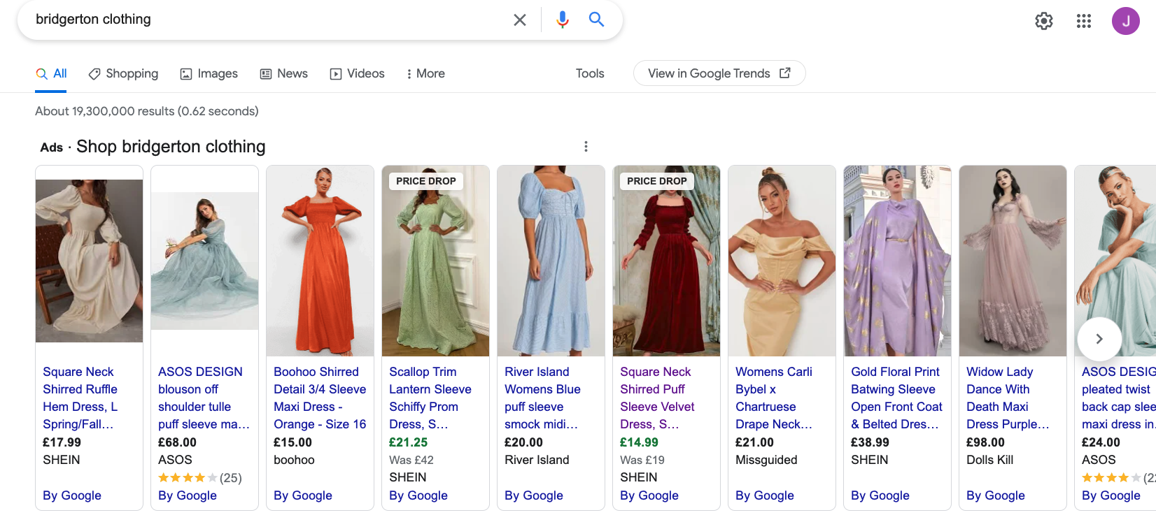 Google Results for Bridgerton Clothing 