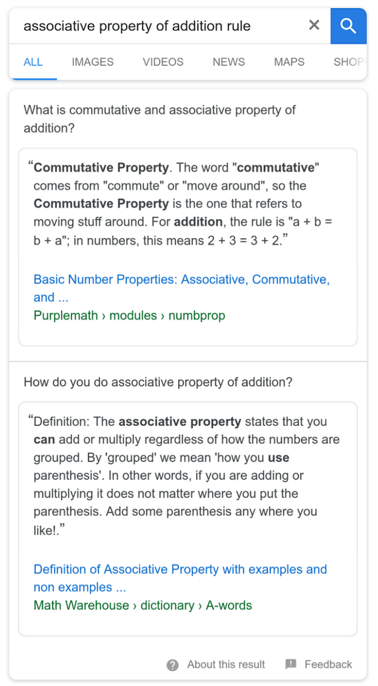 Multi faceted featured snippet