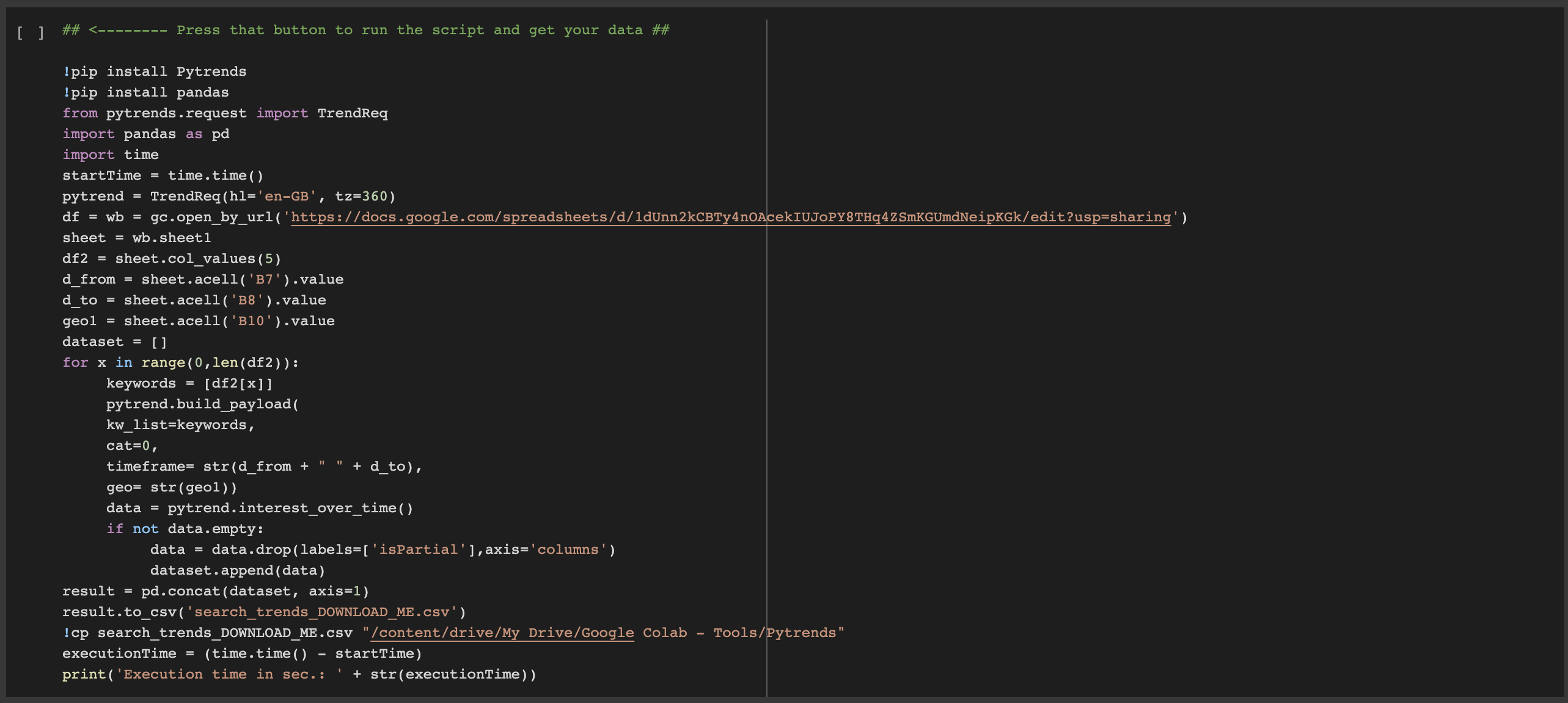 Google Pytrends Script - Google Colab Download Example