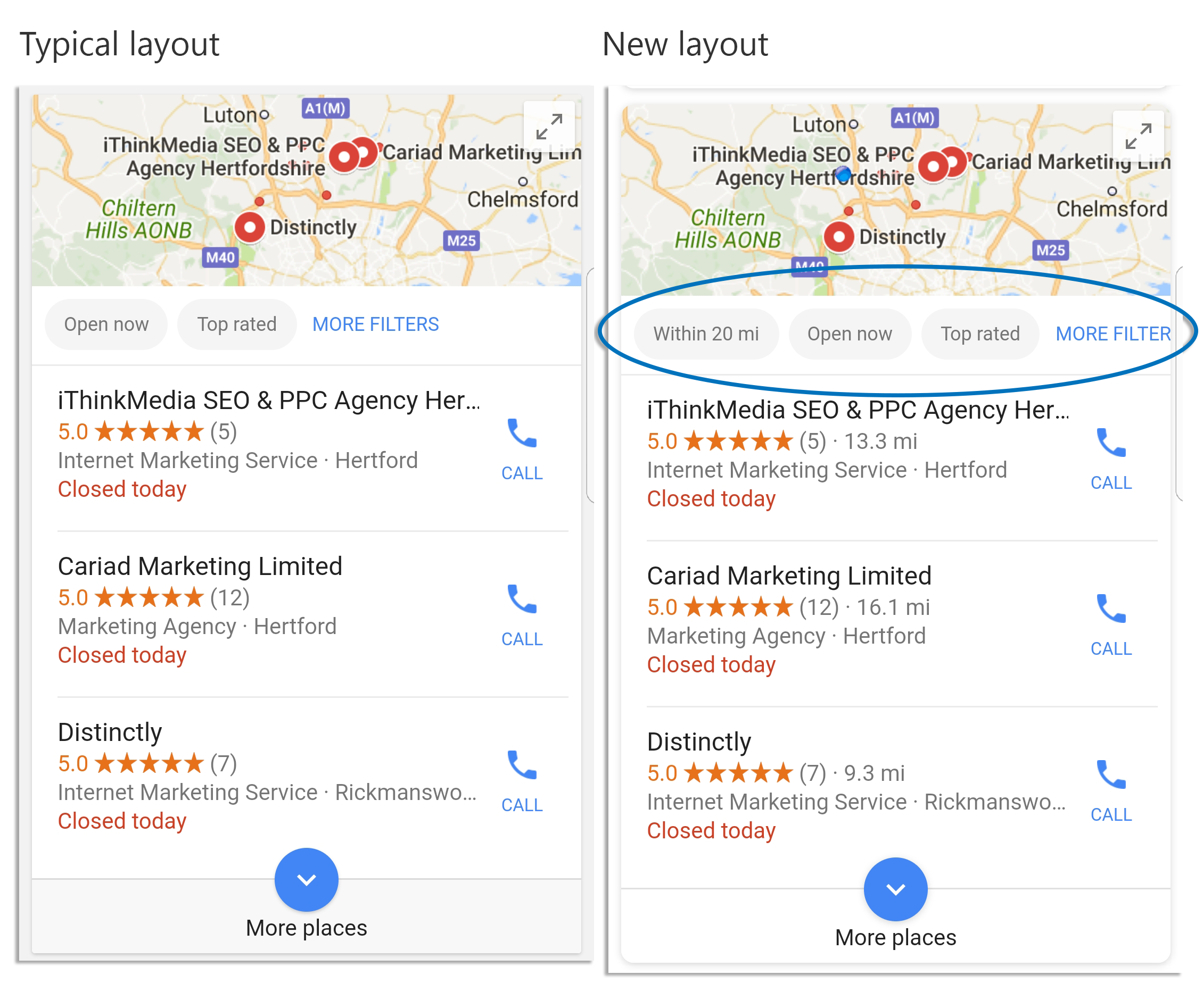 Map pack changes in mobile SERPs